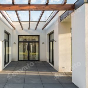 Modern outdoor patio with pergola