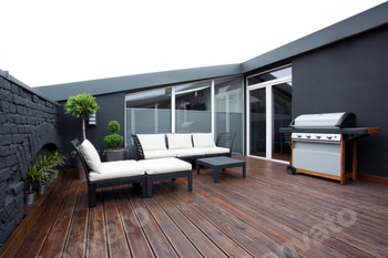 Grill on terrace with plants
